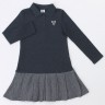 Платье "Школьная пора" ДПД685858 темно-синий+твид серо-синий Сердце с бантом вышивка